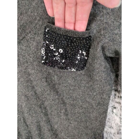 SAKS FIFTH AVE CASHMERE‎ V-Neck Sweater Women Size S Gray Sequin Bead Pocket Sof - Picture 3 of 8